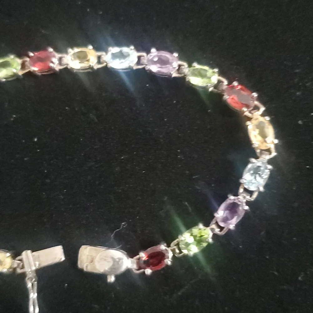 Vintage PAJ 925 Sterling Silver  Multi Gemstone Link Bracelet - Picture 7 of 13